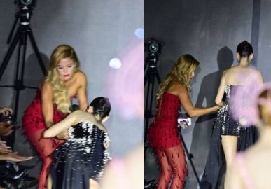Hariany Almeida ajuda modelo que caiu em desfile da SPFW N61